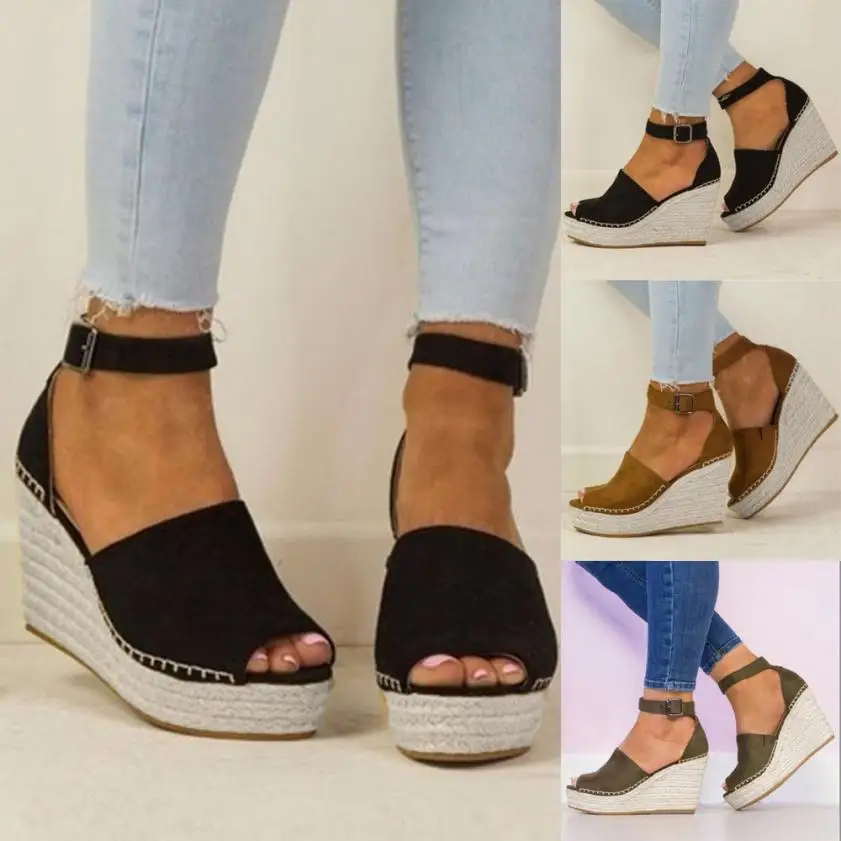 

NAUSK Shoes Sandals Women Fashion Dull Polish Sewing Peep Toe Wedges Hasp Sandals Flatform sandals summer 2018JU29