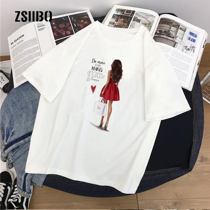 

Summer new fashion VOGUE women short-sleeved tops letter print Harajuku fun O-neck large size loose S-2XL cartoon casual T-shirt