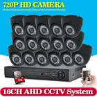 16pcs 1.0MP HD 2000TVL security dome camera CCTV System Kit 16channel AHD Full 720P Video Surveillance 1080P DVR NVR system