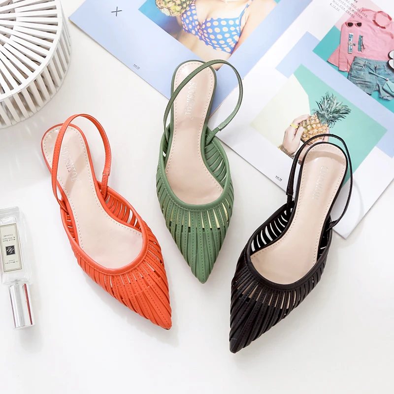 

2019 New Women Flat Sandals Brand Design Pointed Toe Slip On Sandal Mule Low Heel Strap Dress Women Outdoor Slides FDS5