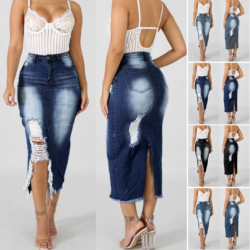 Женская юбка-карандаш джинсовая летняя модная сексуальная тонкая юбка с разрезом на спине джинсовая юбка с высокой талией Faldas