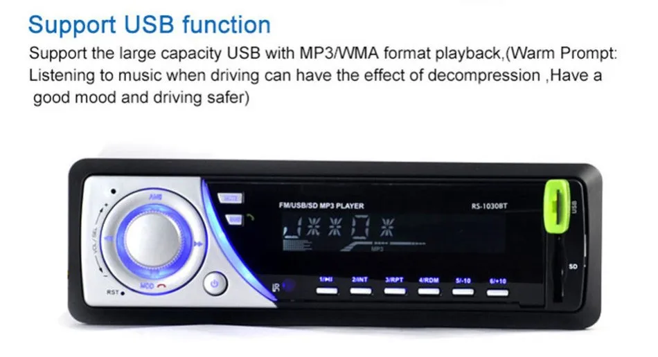 1 Din Car Audio Auto Radio Stereo Music OLED Screen Bluetooth MP3 Player AUX FM Handfree Radios With 5V USB Phone Charger Port -08