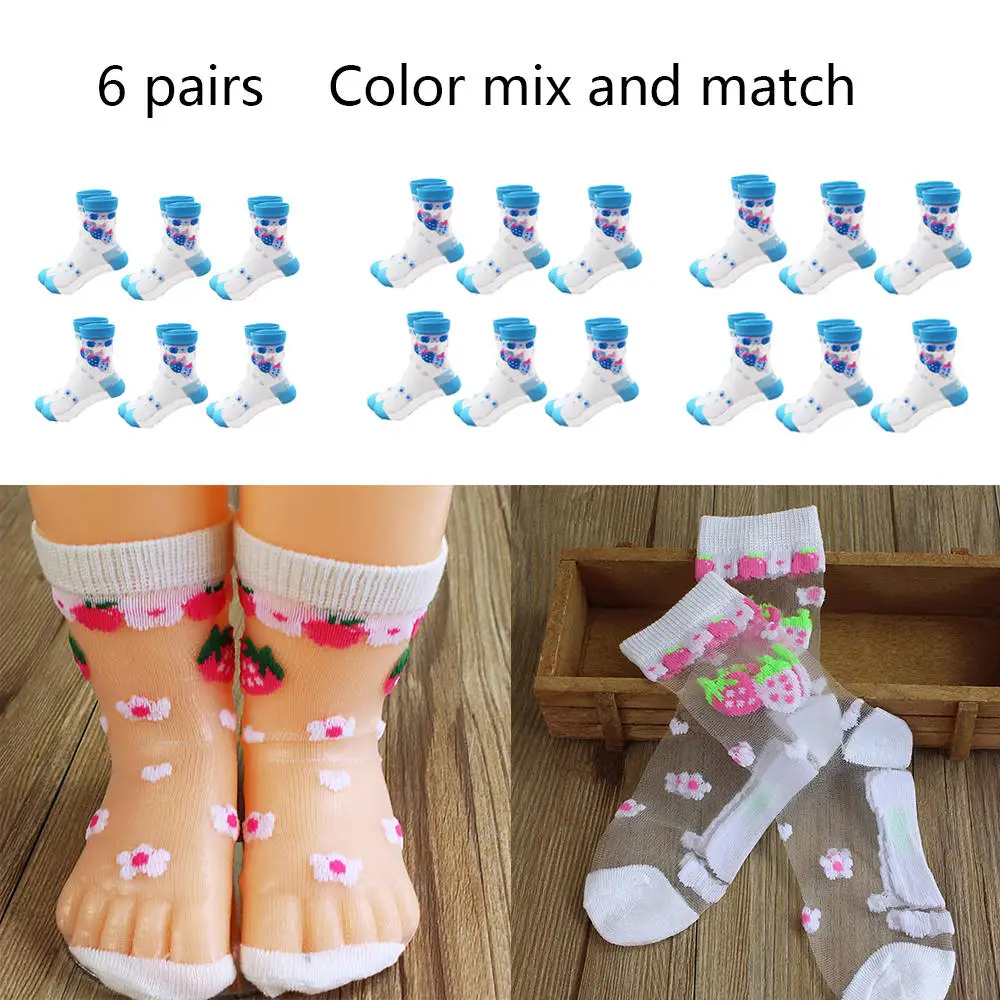 6 пар/лот, милые носки с клубничкой для девочек летние тонкие носки в сеточку Детские Модные эластичные кружевные носки с цветами для детей