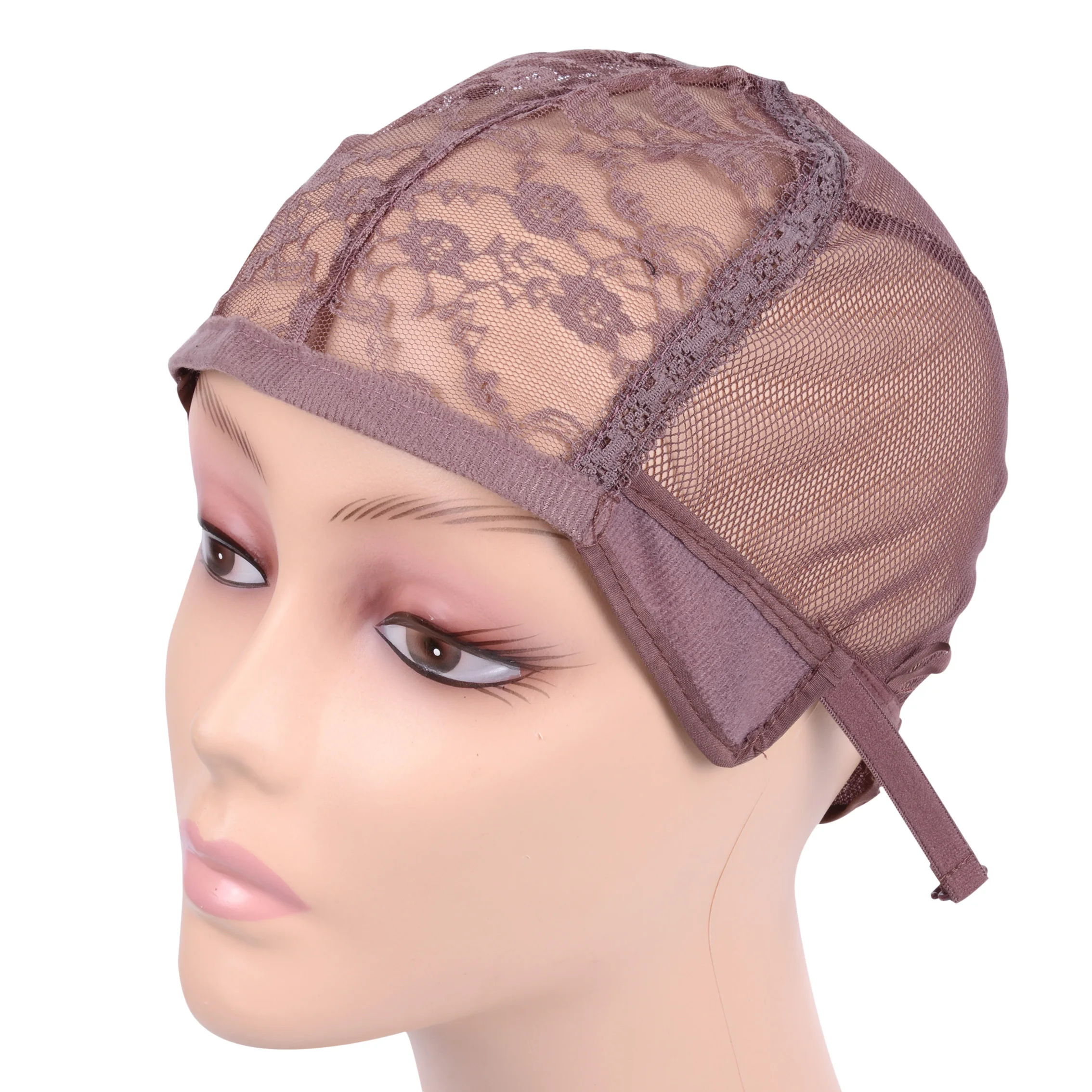 Gorro para hacer pelucas con correa ajustable en la espalda, gorra tejida, tamaño sin pegamento, Red para el cabello de buena calidad, color negro