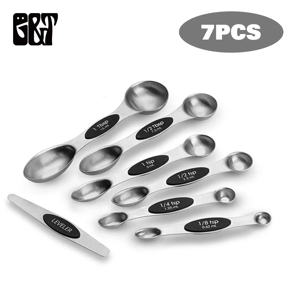 

GT 7pcs/set Magnetic Measuring Spoons Set with Leveler Stainless Steel Double-Sided Measuring Spoons Set for Cooking Baking