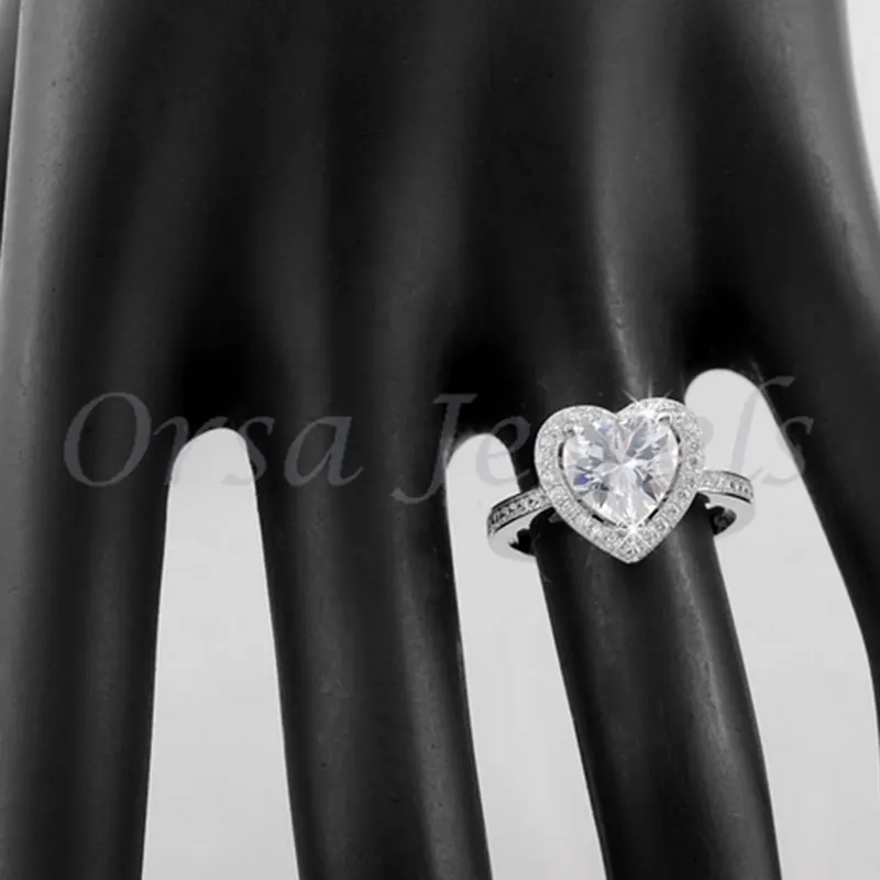 ORSA JEWELS Heart Cut 1.75ct Cubic Zirconia Ring for Women Fashion Jewelry Silver Color Lead & Nickel Free Rings Wholesale OR40