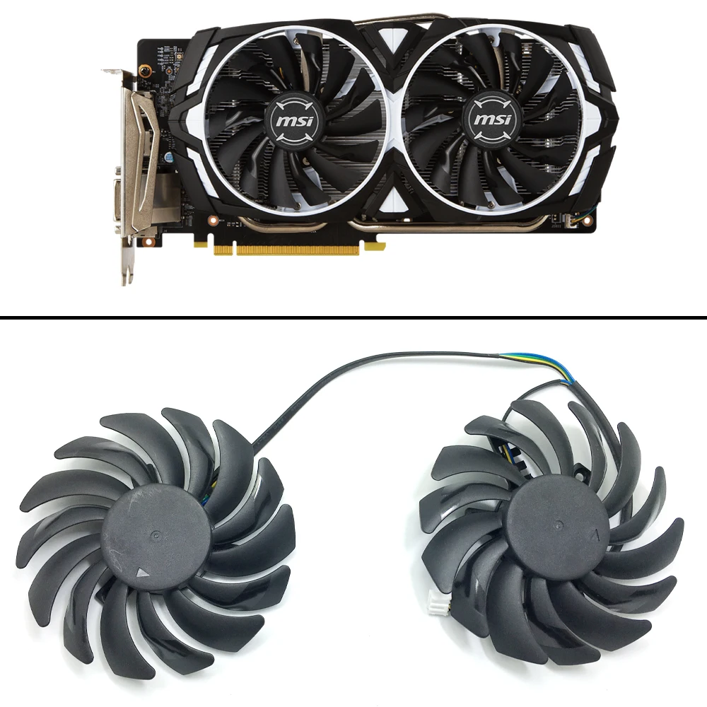 

New 85mm FOR MSI ARMOR RX570 RX580 GTX1060 6GD5X OC 3G ARMOR Dual Fan Replacement 40mm 4Pin PLD09210B12HH 0.4A video card fan