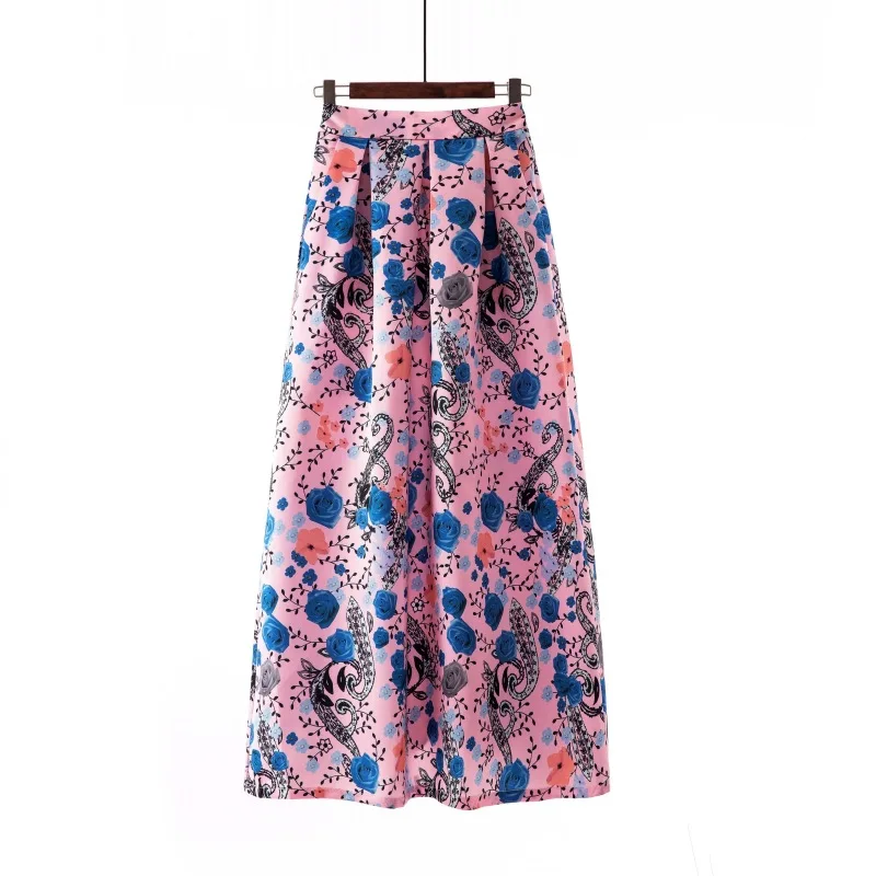 Длинная женская гофрирующая юбка с цветочным рисунком, длинные женские юбки плюс Размеры женские Костюмы на лето и весну осень S M L XL XXL