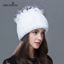 ZIRUNKING женщин На зимнем меху шапка теплая кролика Рекс Меховые шапки с Лисий мех цветок топ качественные женские повседневные шапочки ZH1601