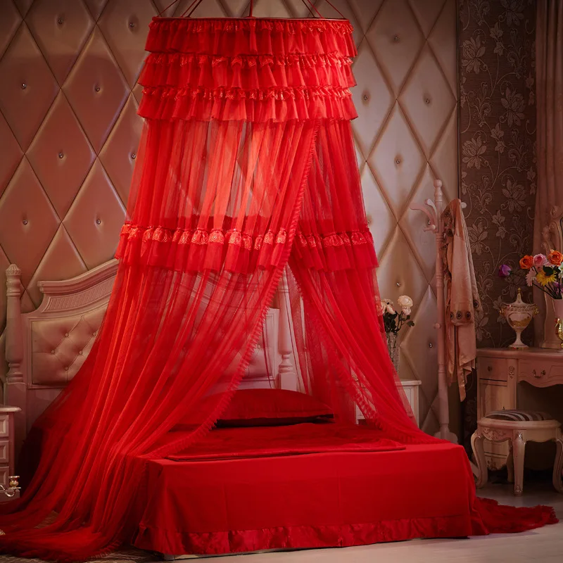 Красный Романтический Кружевной Край висящий купол москитная сетка принцесса насекомое кровать навес сетка кружева шторы для двойной кровати - Цвет: 2