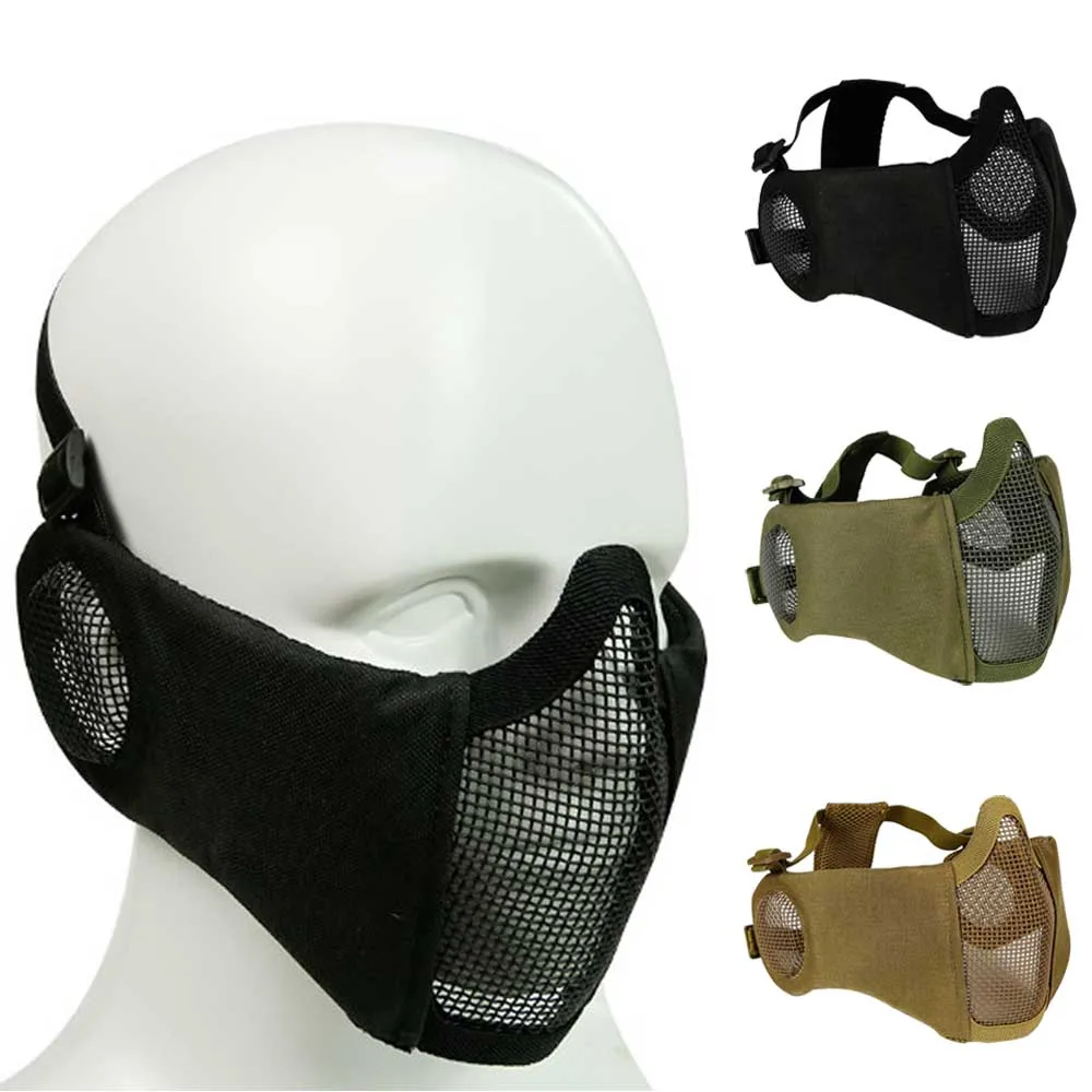

1000D Nylon Tactical Airsoft Half Face Masks Cycling Face Mask Ear Protector Mask for Cycling Riding Hunting Shooting Accessory