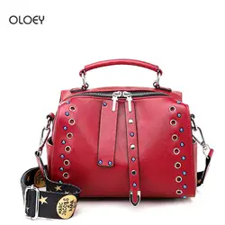 OLOEY новая женская сумка в стиле Бостона, сумка-тоут в стиле панк с шипами, широкий плечевой ремень, сумка через плечо, мягкий кожаный Чехол на
