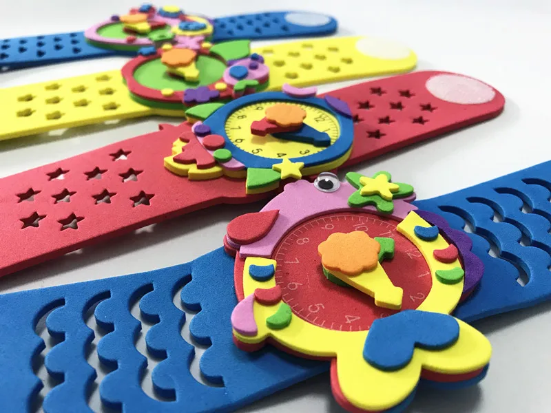  Happyxuan 12 Designs DIY 3D EVA Foam Craft Sticker Handmade Watch Clock Learning Kids Kindergarten  - 32966935081