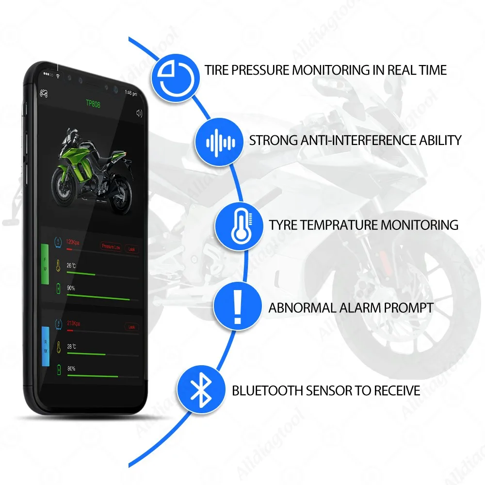 Водонепроницаемый TPMS мотоциклетный измеритель TP808 монитор давления в шинах Bluetooth датчик температуры колеса сигнализация Инструменты для ремонта автомобилей