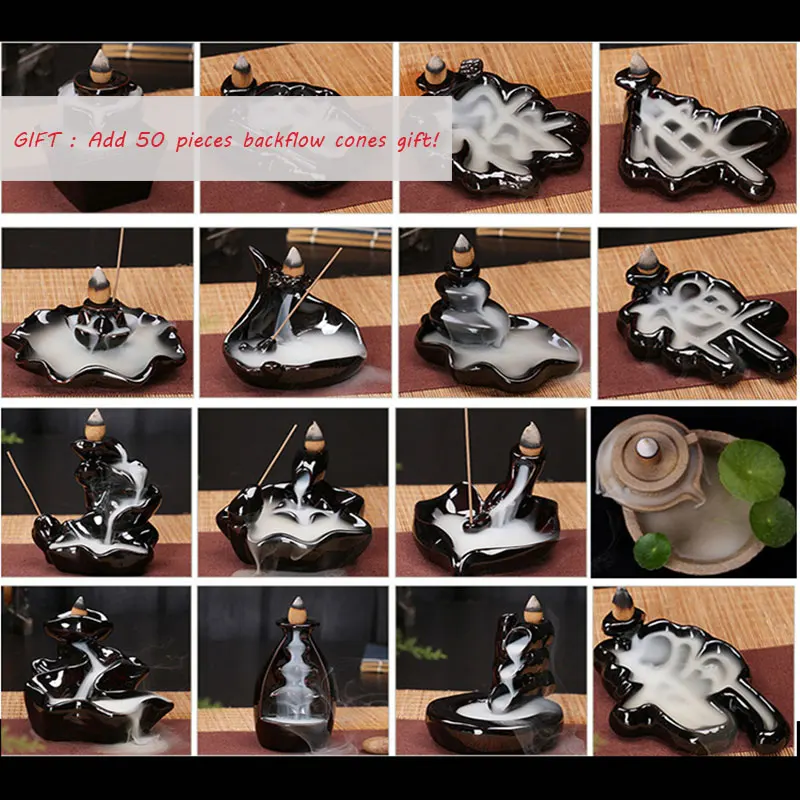 

Add 50pcs Incense Cone Smoke Backflow Incense Burners Tower Incense Censer Base Ceramics Creative Decoration Home Decor A