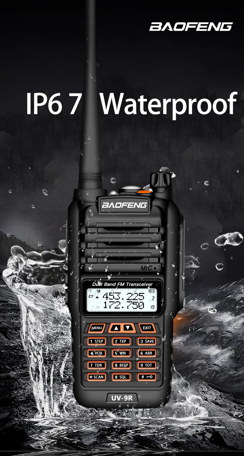 BaoFeng UV-9R плюс Водонепроницаемый портативная рация 8 Вт UHF VHF Двухдиапазонный IP67 КВ трансивер УФ 9R Ham Портативный радио