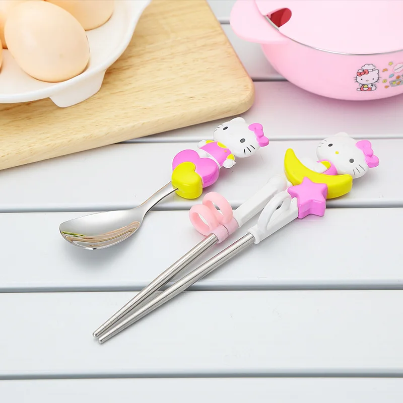 

Cartoon Hello Kitty Children Learning Training Chopsticks or Spoon Baby Enlightenment Kids Tableware B
