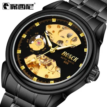 

Top Luxury Brand Bosck Design Mechanical Watch Automatic Men Luminous Clock Man Stainless Steel Skeleton Business Wristwatch