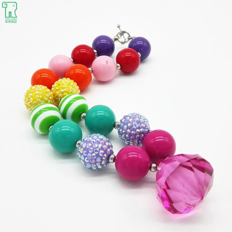 2015 New Girl Bubblegum Rhinestone Pendant Necklace Chunky Colorful
