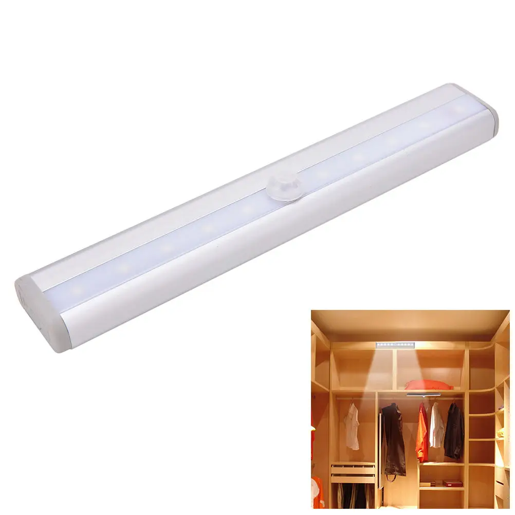 10 LED Infrared Motion Detector Wireless Sensor Lighting Closet Night Battery Lamp Cabinet Wardrobe Light