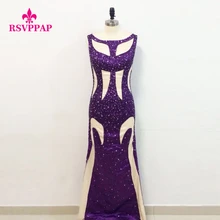 Reales bild meerjungfrau abendkleid 2016 sexy U-Ausschnitt perlen lange lila arabisch abendkleider kleider