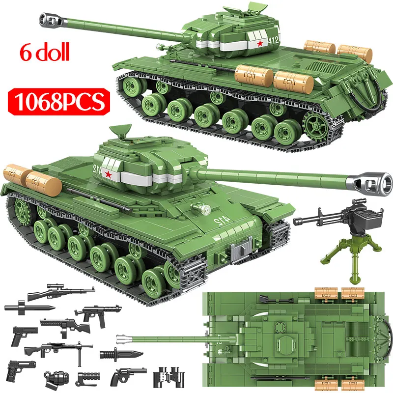 

1068PCS Military WW2 Soviet Russia IS-2M Heavy Tank Building Blocks Compatible legoing Soldier Police Weapon Bricks kids Toys