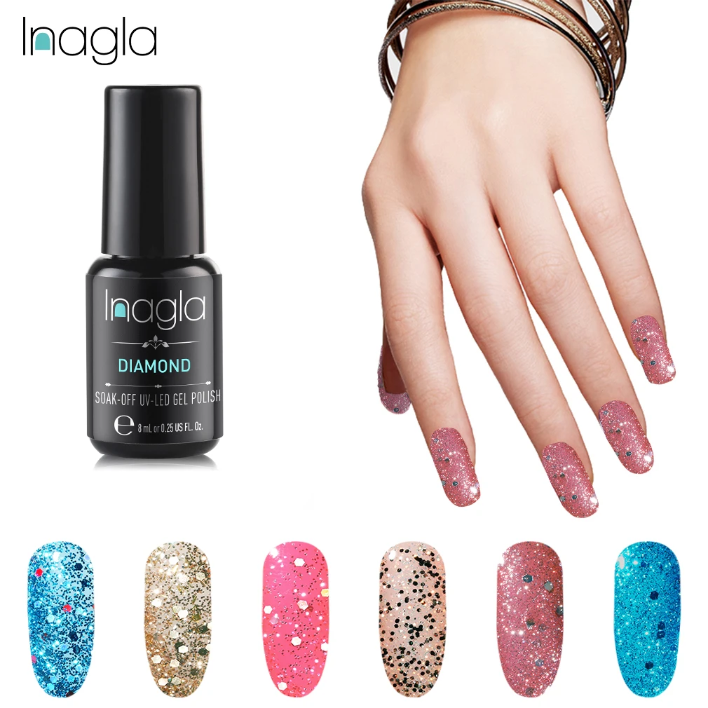

Inagla Diamond Nail Polish Nail Gel Shiny Glitter Soak Off UV LED Manicure Semi Permanent Vernis Gellak