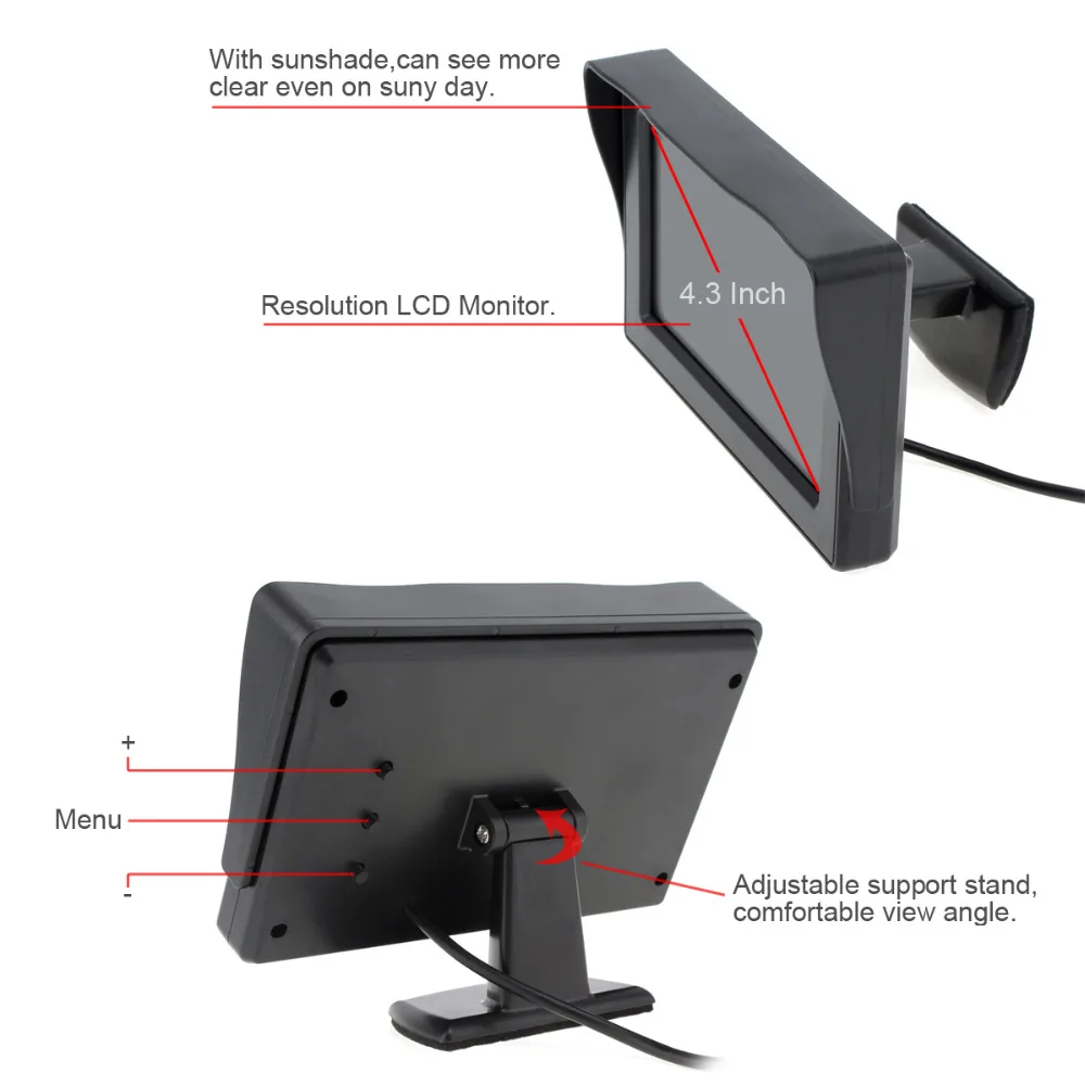 4.3Inch Auto Parking System display HD Car Rearview Mirror Monitor with 170 degrees Waterproof Car 