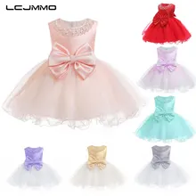 LCJMMO/милое платье для маленьких девочек на день рождения, 1 год, с бисером, с круглым вырезом, с бантом, без рукавов, праздничные Детские платья принцессы, Vestido, одежда для девочек