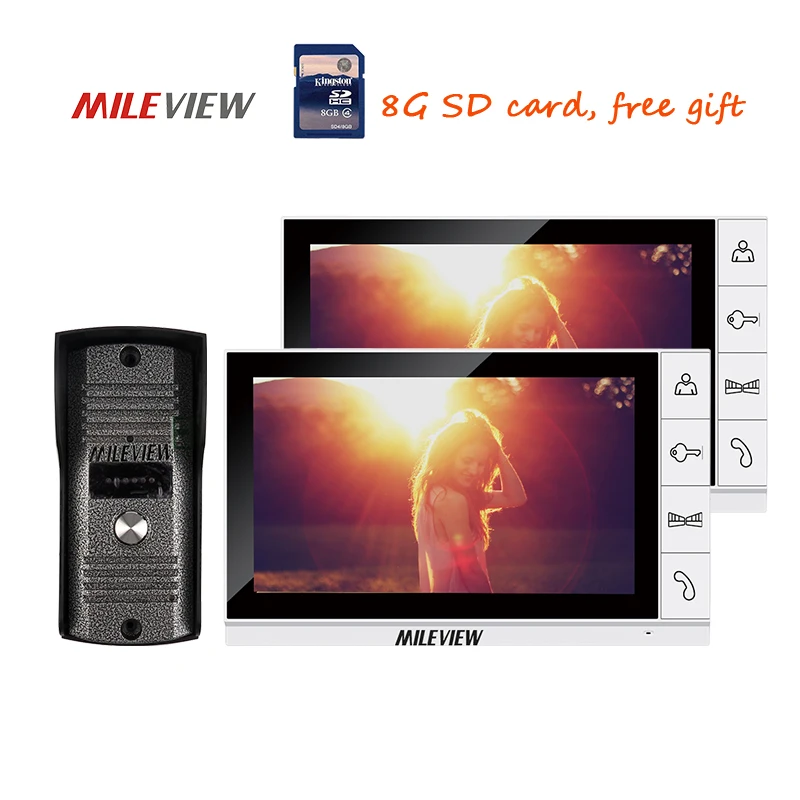 

New 9" LCD Color Video Door Phone Intercom Recording Kit + 2 White Screen + 700TVL Night Vision Door Camera + 8G Free Shipping