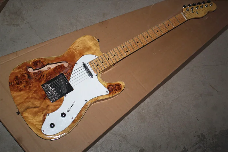 Factory custom mahogany body electric guitar with 2 pickups,burl veneer,white pickguard,chrome hardware,can be customized