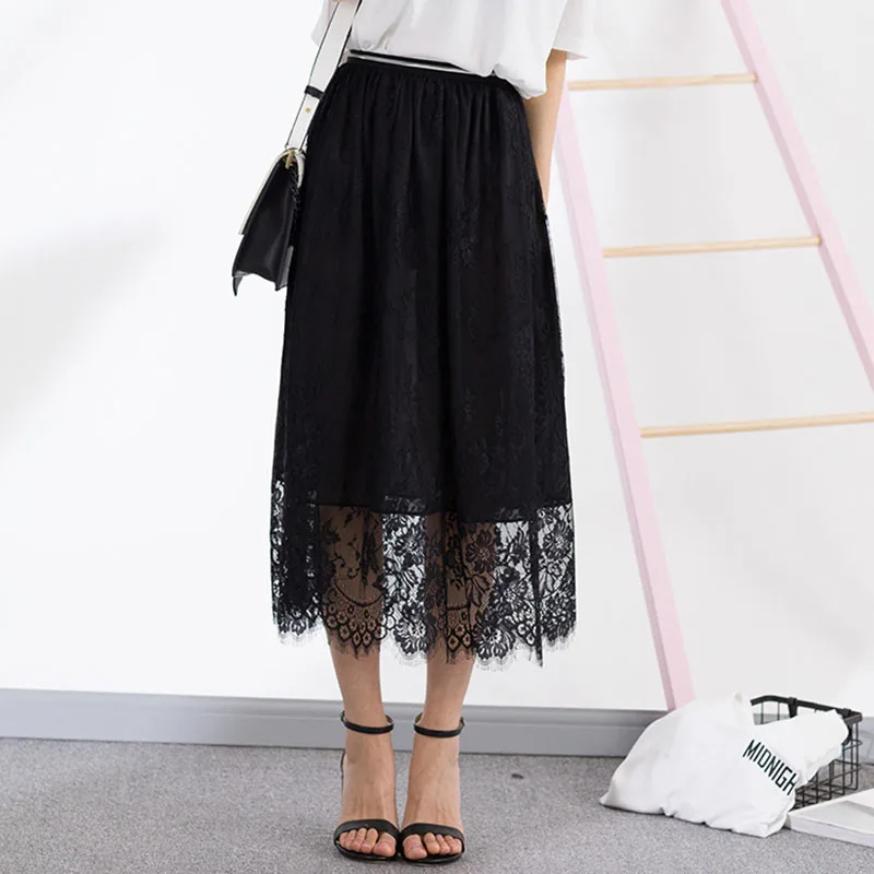 

2019 Spring and Summer New Elastic Waist Pleated Two-layer Mesh Tutu Princess Skirt Skirt Half Body Ladies