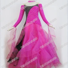 Модели пурпурного черного цвета с пересекающимися мигающими звездами бальное платье для танцев, элегантный Для женщин Бальные Одежда для представлений для детей модная бальная танцевальная одежда B-0062