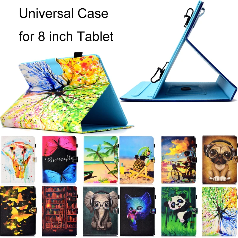 

Universal 8" Tablets Funda for 8 inch Luxury Cartoon Print Leather Wallet Magnetic Flip Case Cover Coque Shell Full Skin Stand