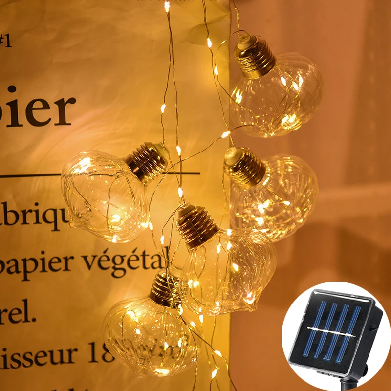 

3M Cone Shape Bulb Solar Copper Wire String Garland Christmas Tree Fairy Light Luce Home Garden Party Outdoor Holiday Decoration