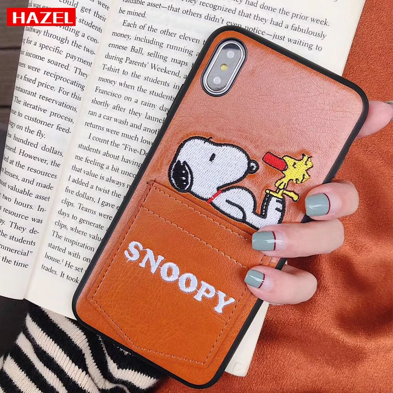 

Luxury Cartoon Snoopys leather Phone Cover case for iphone X XS MAX XR 6S plus 6 7 plus 8 8Plus 10 Cute Dog pocket cases Coque