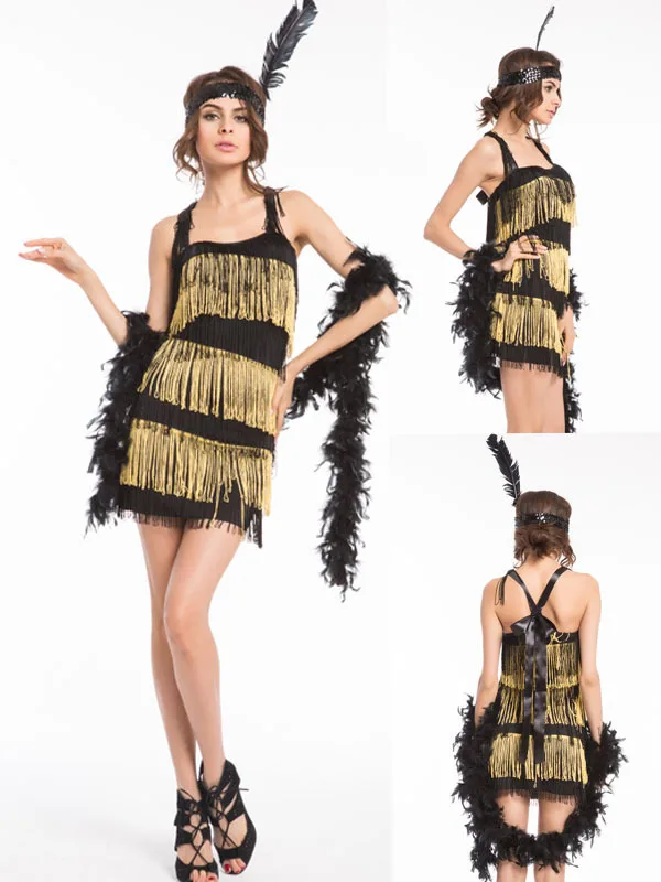 Gold Flapper Costume Halloween Fancy Dress