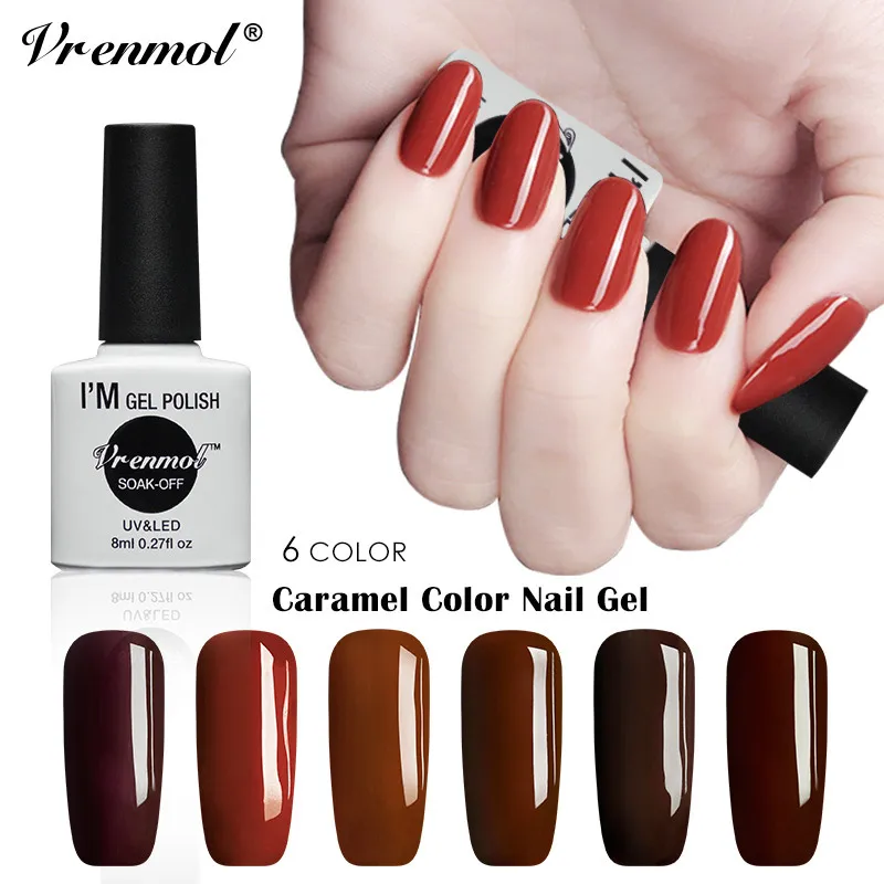 Vrenmol 8ml Caramel Permanent Nail Polish Nail Art Designs UV Gel