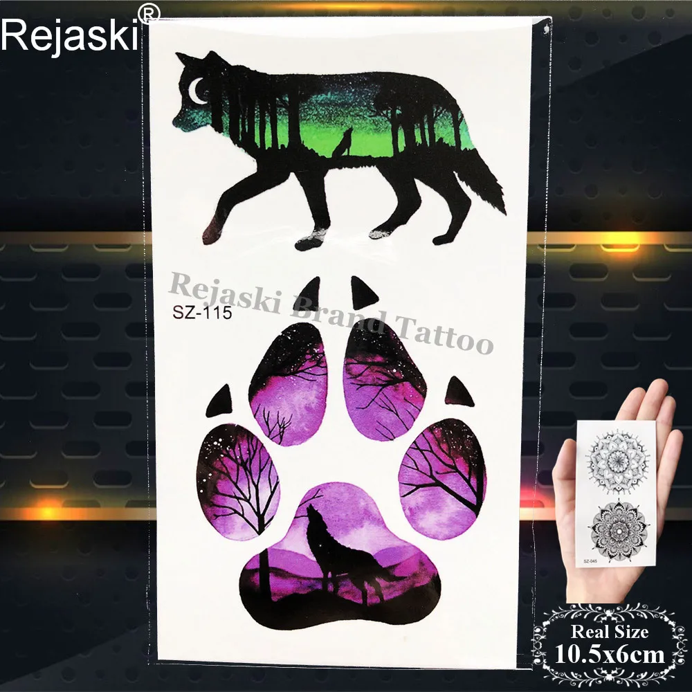 Rejaski черный Воющий волк татуировки наклейки для мужчин рука Искусство Временные татуировки для женщин собака акварелью лапа лес водостойкие татуировки - Цвет: PSZ115
