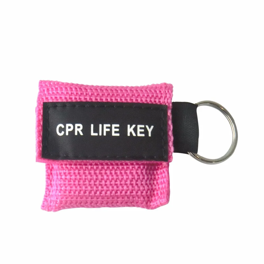 

1000Pcs CPR Resuscitator Mask CPR Key Face Shield Barrier Kit Rescue Mask Emergency Supply CPR Pink Nylon Pouch Wrapped
