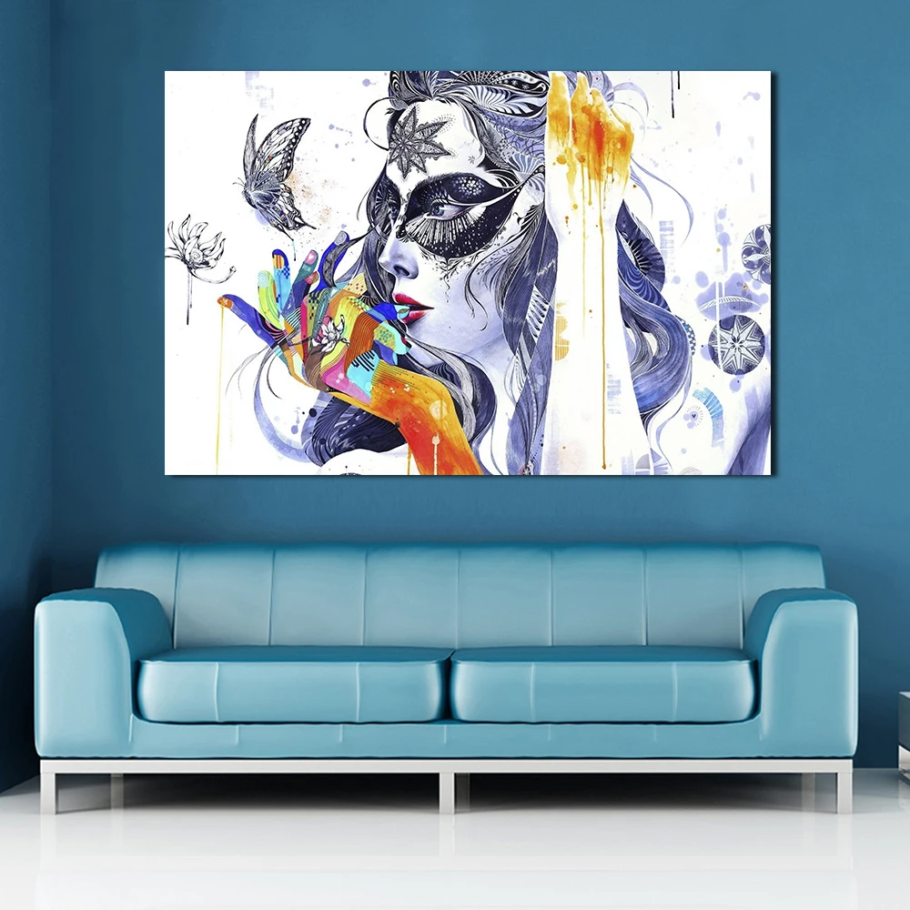JQHYART NEW Print Modern Wall Art Girl With Flowers 0il Painting Prints