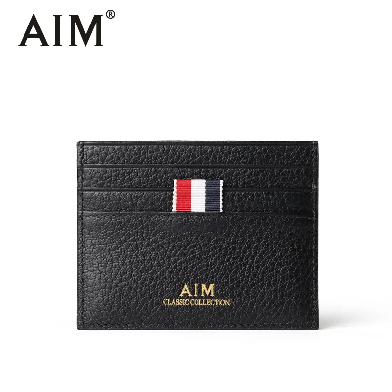

AIM NEW Men's Genuine Leather Card Holder Slim Wallet Male Case For Credit Card Men Mini Coin Pocket Ribbon Design Purse Q211