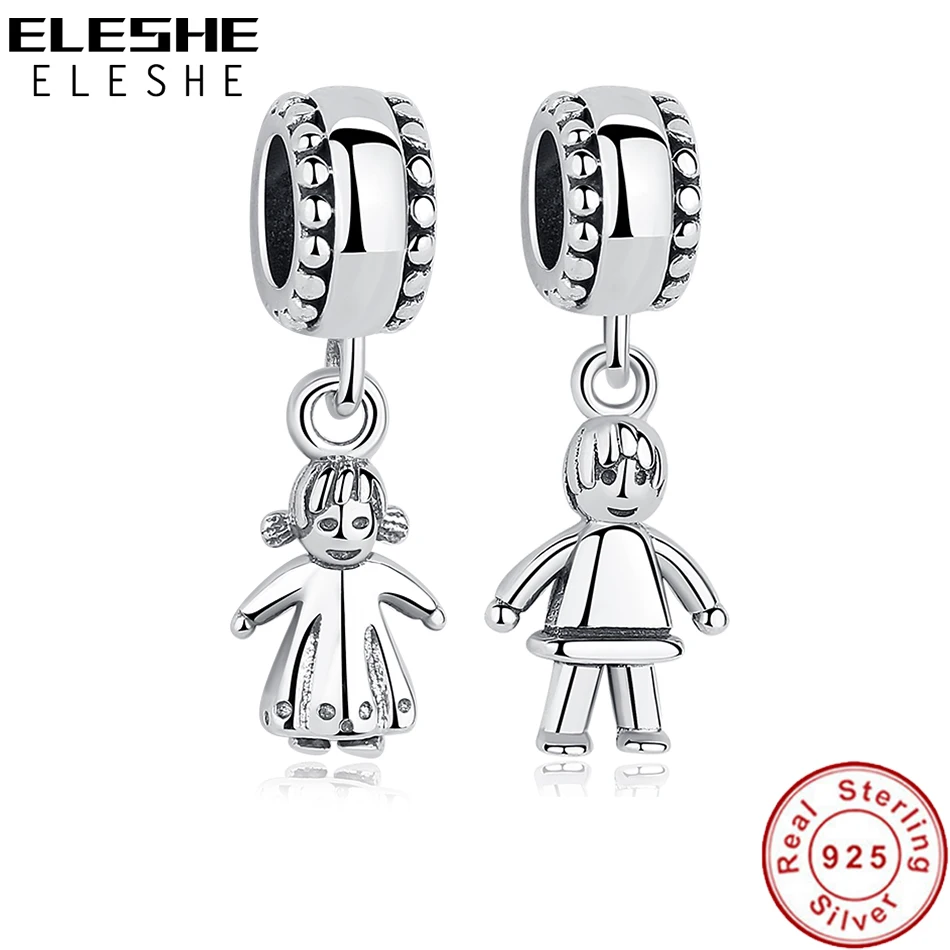 Fit Original Charm Bracelet 925 Sterling Silver Little Boy & Girl Pendant Charms Authentic Beads