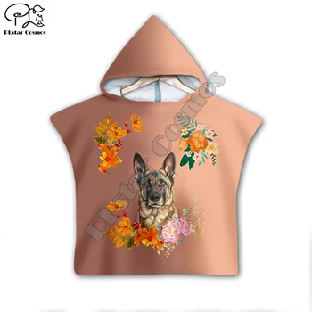 

Pet dog flower puppy funny Hooded baby Boys and Girls Towel Wearable Bath Towel For Kids Travel 3D print Beach Towels style-5