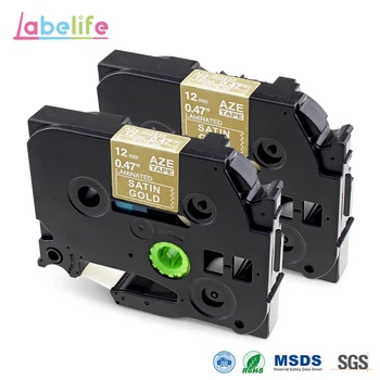 

Labelife 2pcs TZMQ835 TZ MQ835 TZ-MQ835 TZe MQ835 TZE-MQ835 Laminated Tape Compatble for Brother P-Touch White on Satin Gold