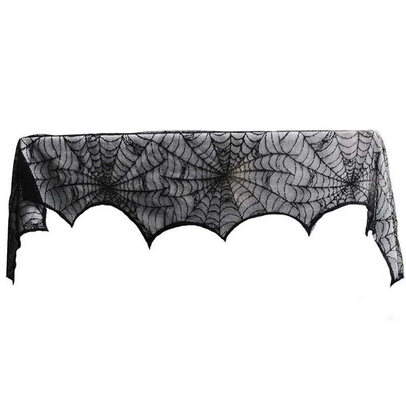 

45*244 CM High Quality Home Decoration Black Lace Halloween Spiderweb Pattern Fireplace Mantel Cloth Tablecloth Fireplace Decor