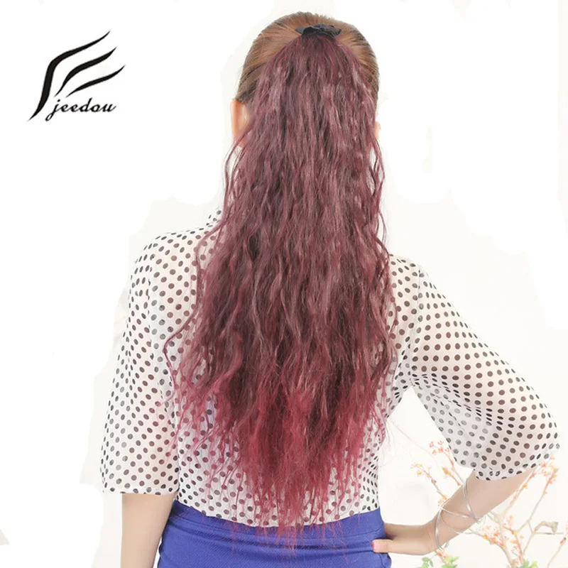 Jeedou, длинные кудрявые синтетические волосы, 60 см, 100 г, лента, конский хвост, волосы для наращивания, коричневый, голубой, розовый, фиолетовый, натуральный цвет, конские хвосты