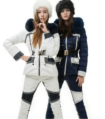 

Down Jacket 2016 Winter Jacket Women Down parka Fur Jackets+Pants fur Hooded Women's down suit down coat outwear girl Ski Suits