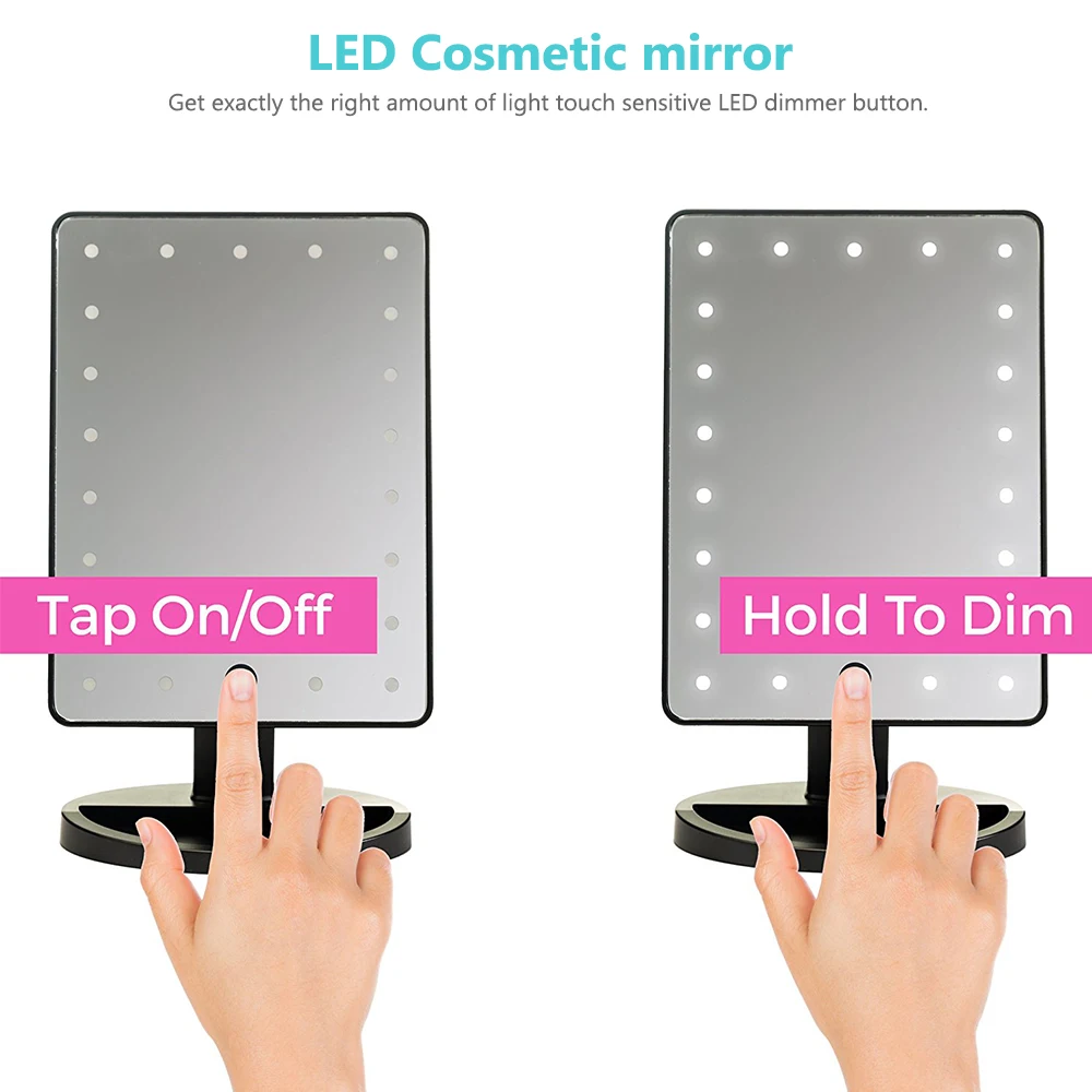 Adjustable 24 LEDs Lighted Makeup Mirror Touch Screen Portable Dimmable Vanity Mirror Tabletop Lamp Cosmetic Make Up Tool