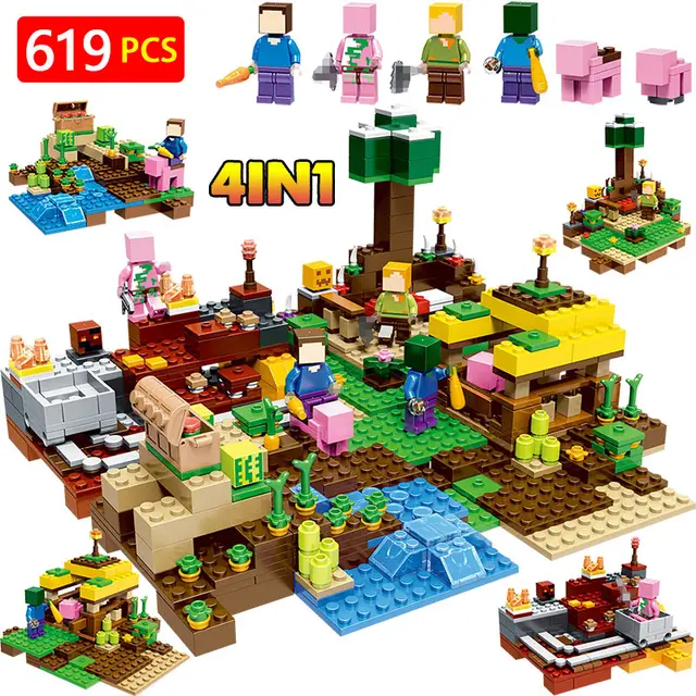 Best Price Technic LegoINGLYs Minecrafted  alien Zombie The Iron Golem Toys For Children Cottage DIY Bricks Mini Action Figures 4 in 1